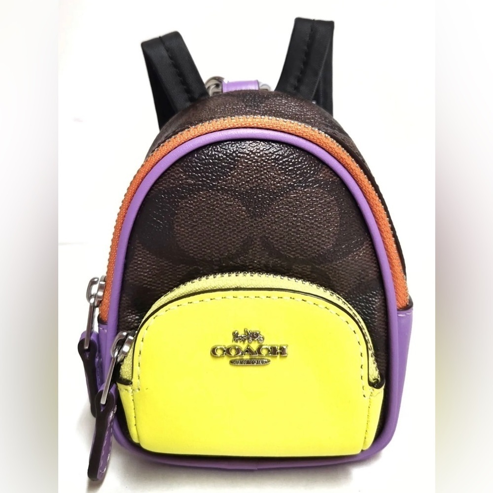 Coach Mini Court Backpack Bag Charm Coated Canvas Brown Iris Multi Leather NWT
